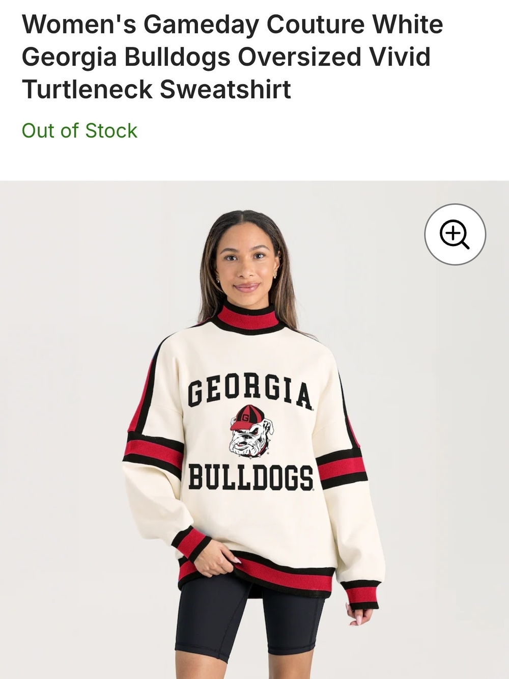 Women's White Georgia Bulldogs Oversized Turtleneck Sweatshirt